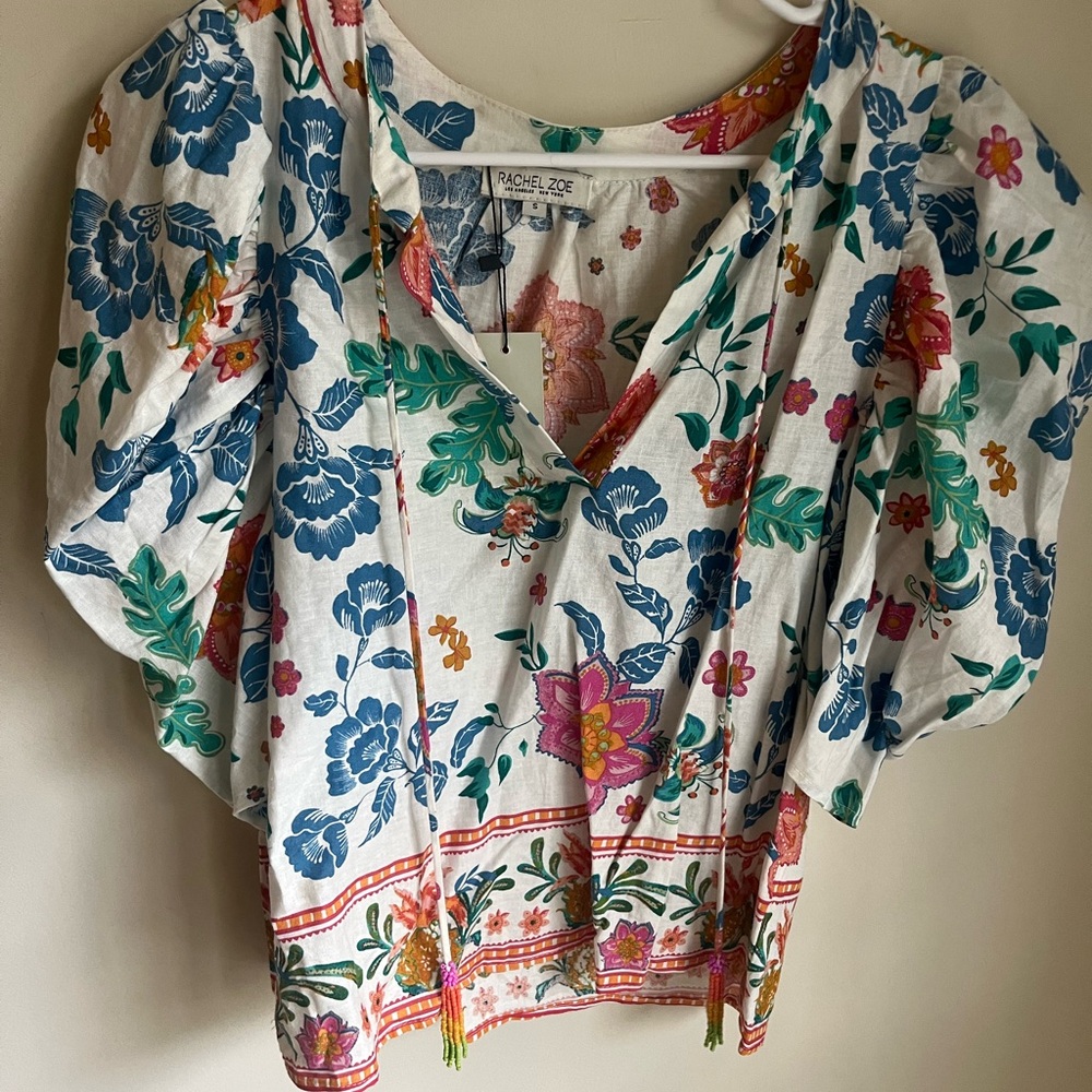 Multi colored Rachel Zoe puff sleeve top 
Size small